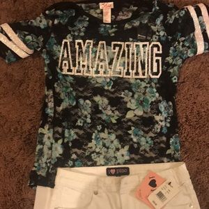 New! Justice Top and white shorts! Size 10!